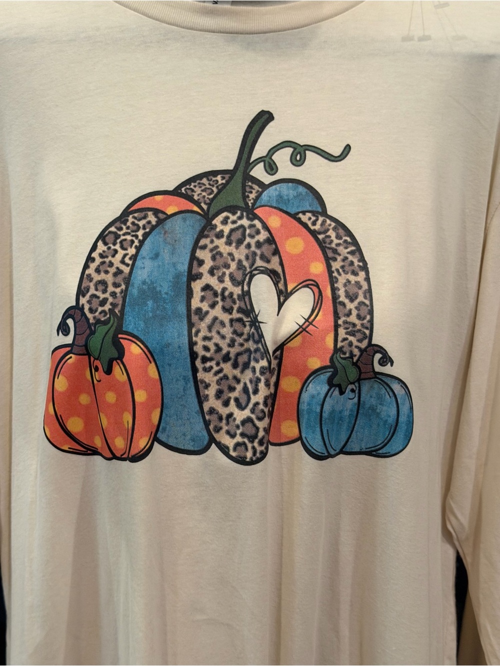 Never worn Cream Long Sleeve Tee with Colorful Pumpkin Graphic - Picture 2 of 2
